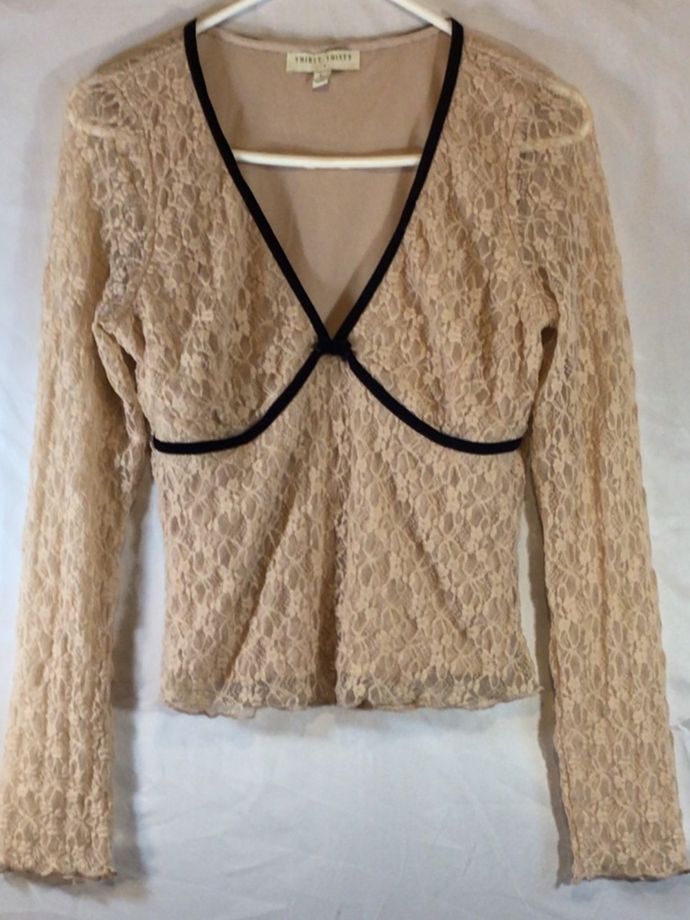 Thirty Thirty  Lace Babydoll Top Large Sheer Sleeves Coquette Feminine Dainty